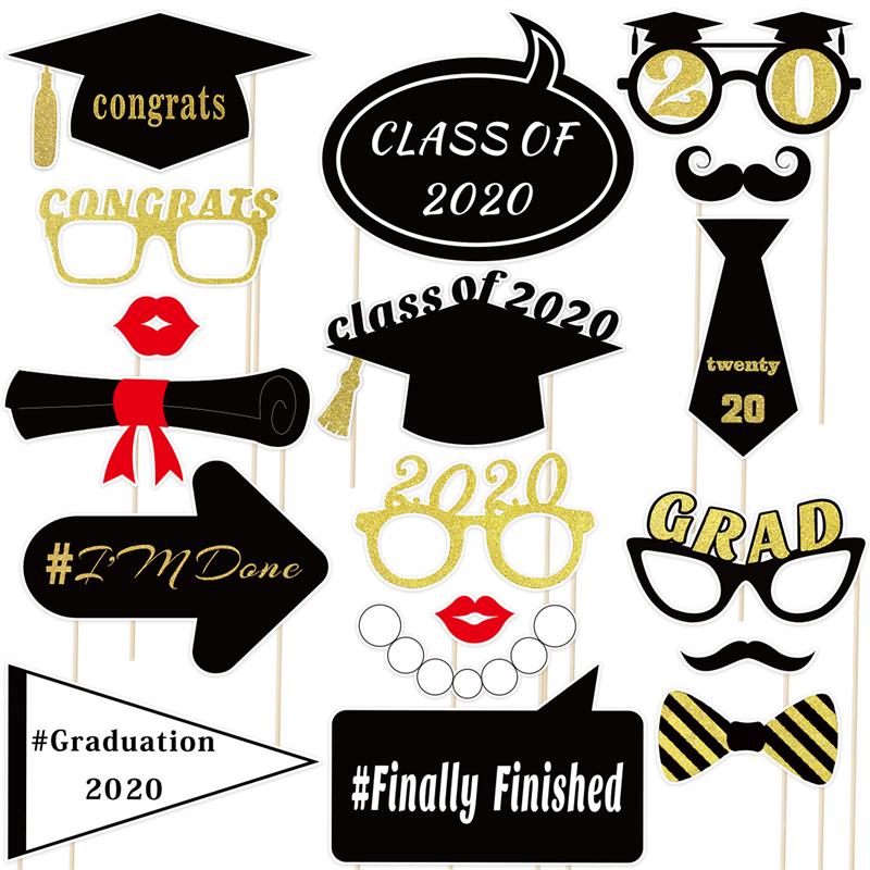18PCS Graduation Photo Booth Props Kit Glitter Photo Props for Graduation Ceremony Party Favors