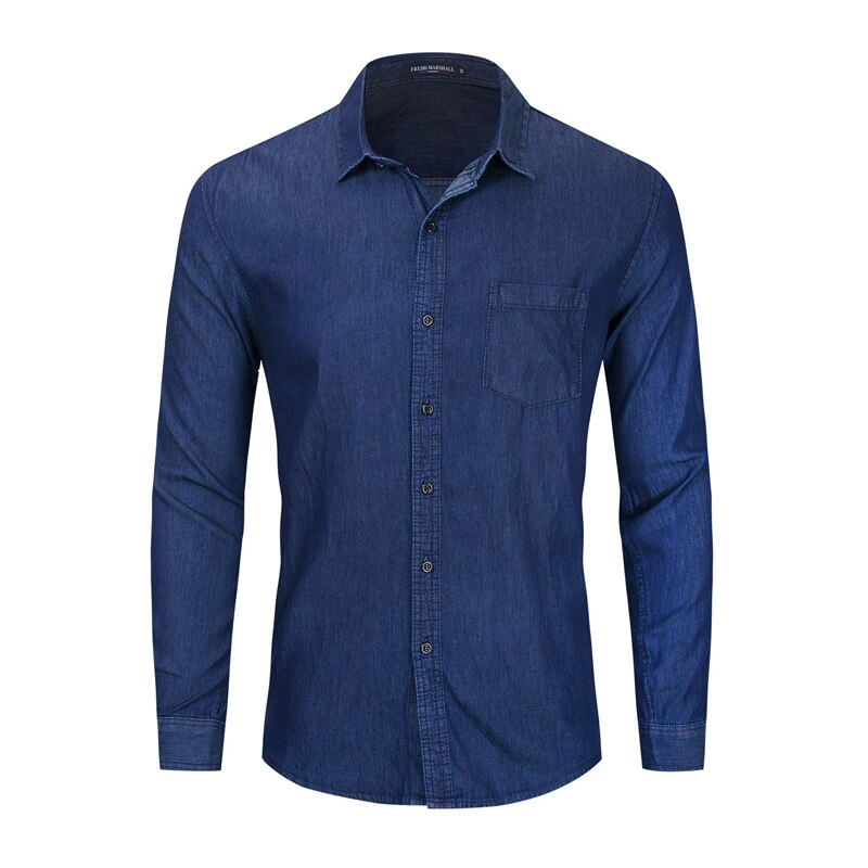 herbst Neue Feste Farbe Denim Shirt für Männer Langarm lässig Geschäft Tasche Arbeit 100% Baumwolle Hemd Männer Kleidung, FM248: XXL