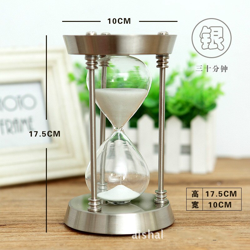 Retro metal time hourglass pendulum timer Sand Timer Wooden Hour Glass Clock Home Decoration Decor: 30 min small silvery