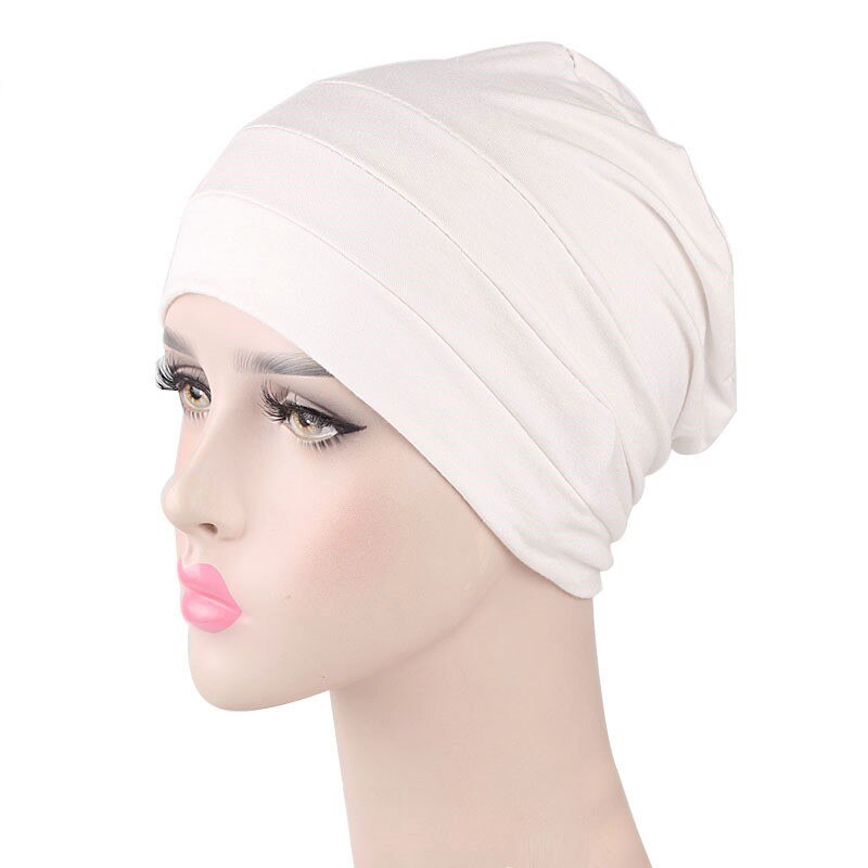Gorro elástico de algodón 100% para mujer, gorrito de quimio para dormir, turbante de dormir, gorro para la cabeza, accesorios para la pérdida de cabello y el cáncer: White