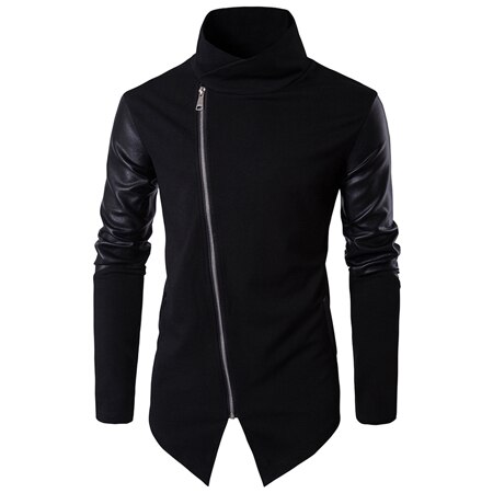 Rollkragenpullover Männer Patchwork PU Leder Ärmel Lange Herren Strickjacken Beiläufige Dünne Reißverschluss Schwarz ziehen Homme: XXL