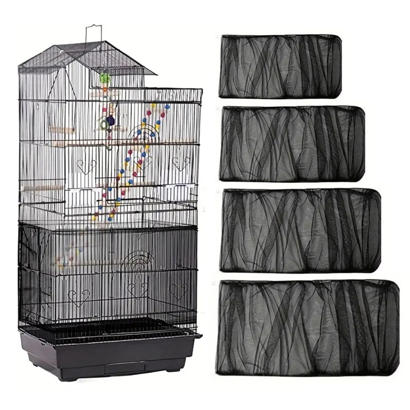 Couverture de filet de Cage à oiseaux réglable, attrape-plumes de graines de Cage à oiseaux, protection de jupe souple, filet en maille en Nylon pour Cages ronds et carrés