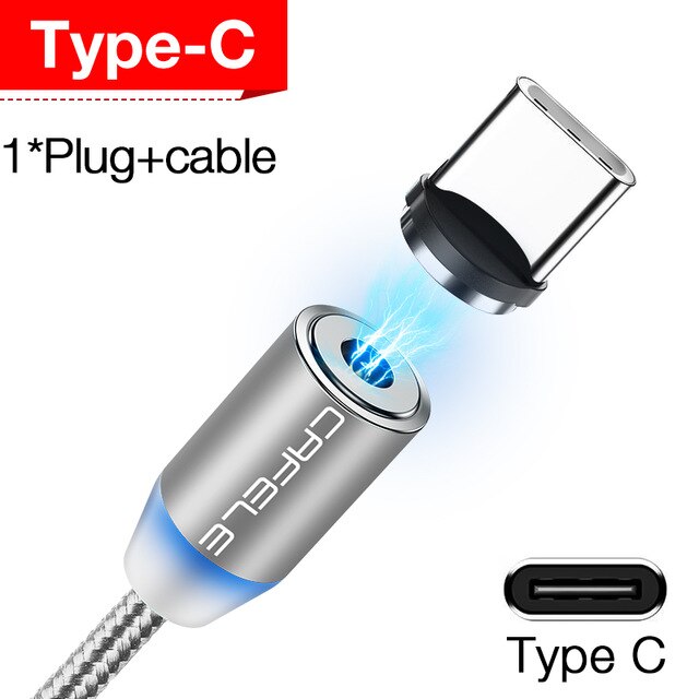 Cafele USB Cable for iPhone / Micro USB / Type C Magnetic LED Lighting USB Cable for iPhone XS Xiaomi Pocophone F1: Silver for Type C