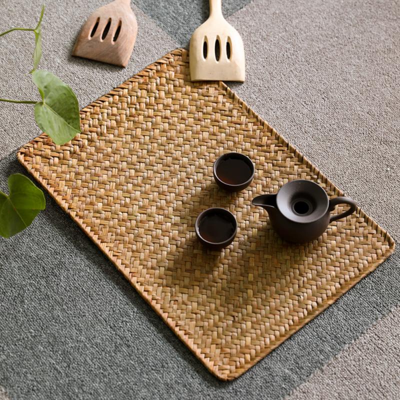 Rectangle Woven Table Mat table mats for dining table Natural straw Mat flyer for dining table Braided Placemats Cup Coaster