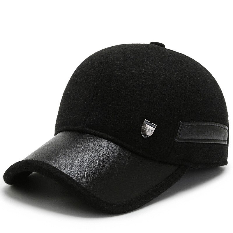 Mannen Winter Warm Baseball Caps Met Oorkleppen Winddicht Fleece Winter Oorklep Cap Piekte Baseball Cap Met Oorbeschermers Metalen Gesp: Black