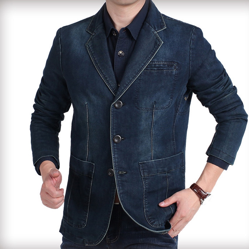 NIAN Jeep Men's Denim Casual Blazer Men Cotton Vintage Suit Jacket Male Blue Coat Denim Jacket Plus Size Jeans Blazers