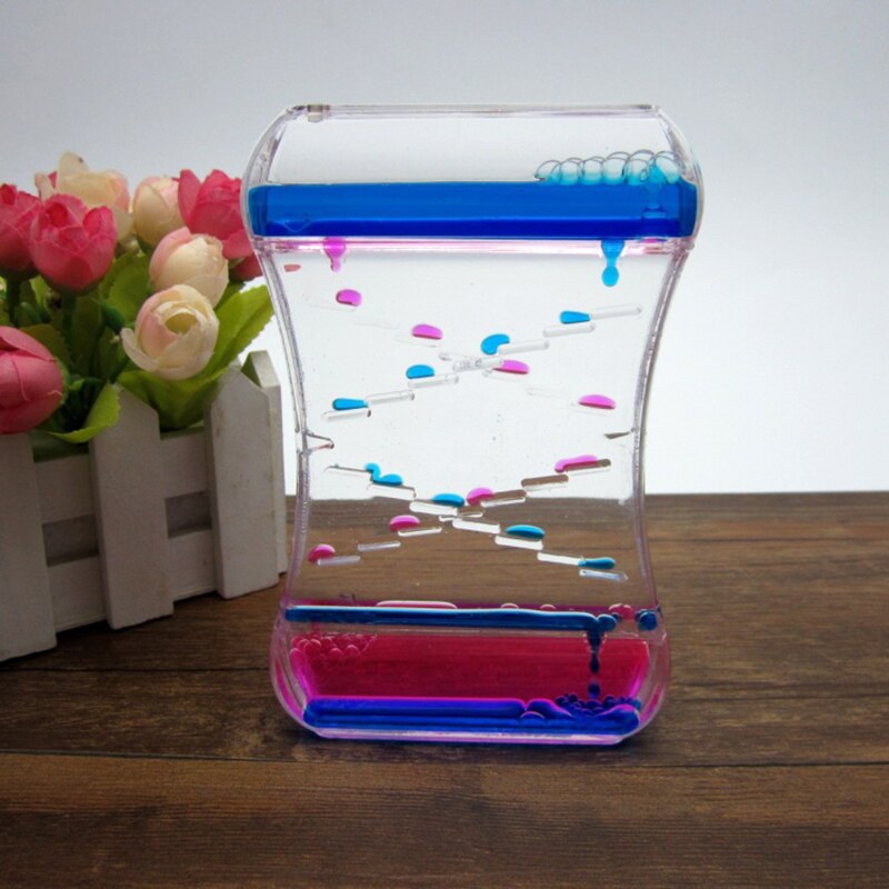 Dynamic Liquid Hour-glass Decompression Toy with 2 Color Flowing Oil Ornament for Killing Time Stress Relief GHS99: Blue Pink