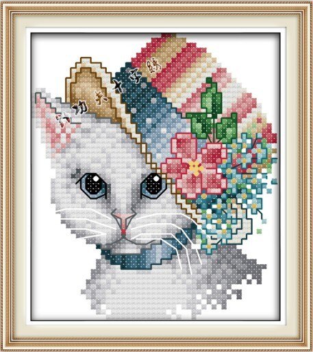 Handarbete dmc färg katt korsstygn, kit för broderi set, ädla katt djur tryckta mönster räkna korsstygn hem väggdekoration