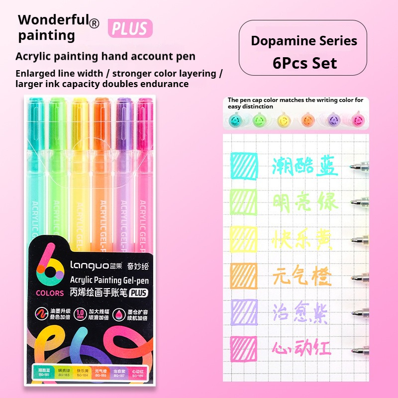Languo 6Pcs/set Acrylic Painting Handbook Pens Multi-Color Gel Pen Student Neutral Pen Writing Drawing Marker Pens Stationery: Clear