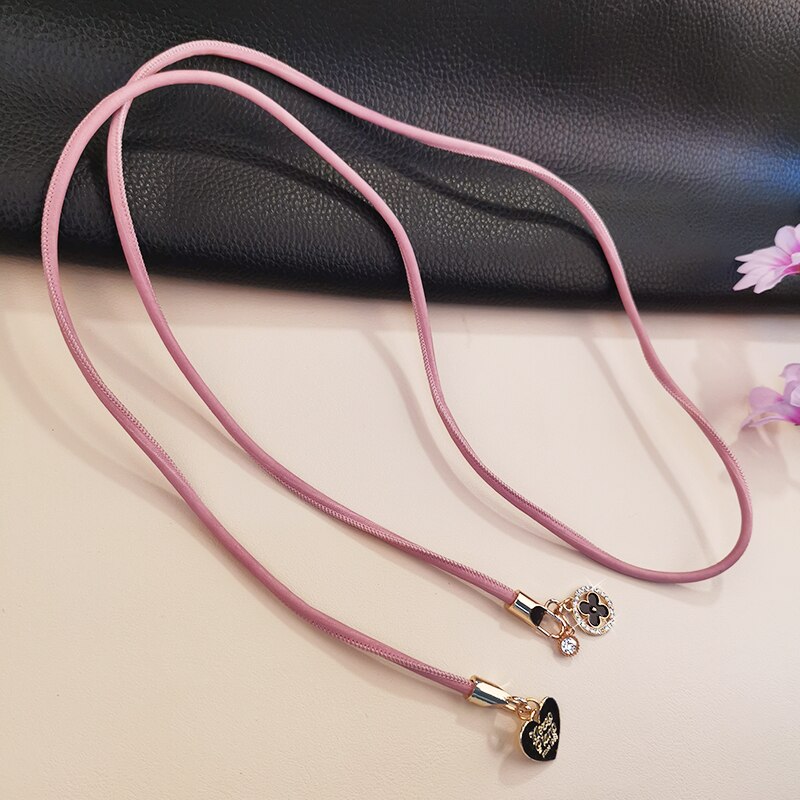 Crossbody Ring Diamant Vier-Leaf Camera Houders Toetsen Lanyard Charm Strap Clover Lederen Lanyard Mobiele Telefoon Lanyard Voor Iphone: Roze