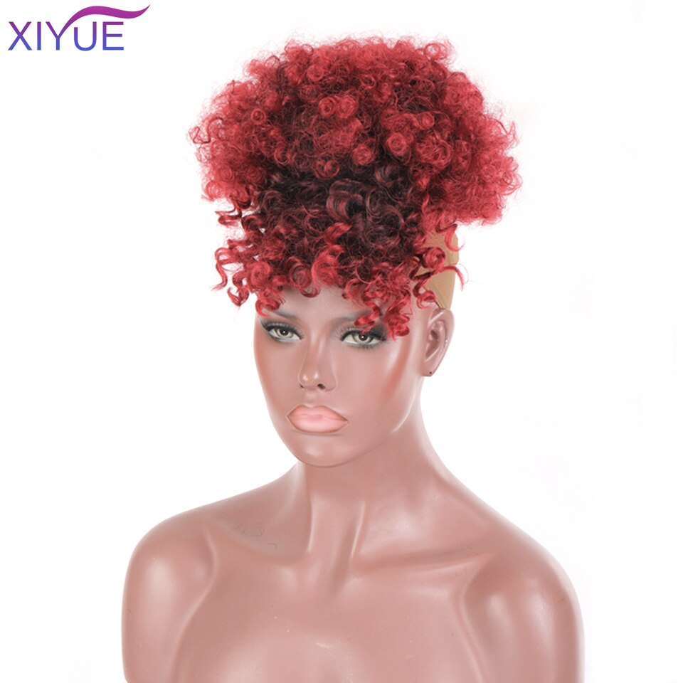 Frange synthétique Afro courte crépue bouclée avec cordon de serrage, Chignon Afro court, queue de cheval crépue bouclée avec frange, Extension capillaire: NC/4HL