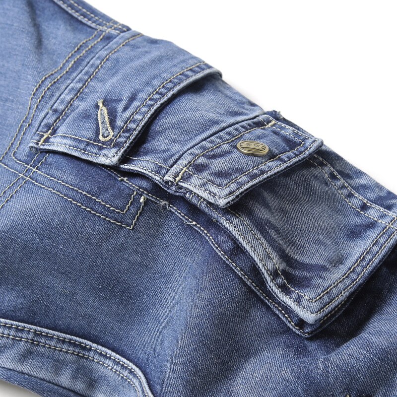 ABOORUN Cargobyxor i Jeans för Herr - Blå - Flera Fickor - Full Längd - Rak Passform - Ljus Tvätt