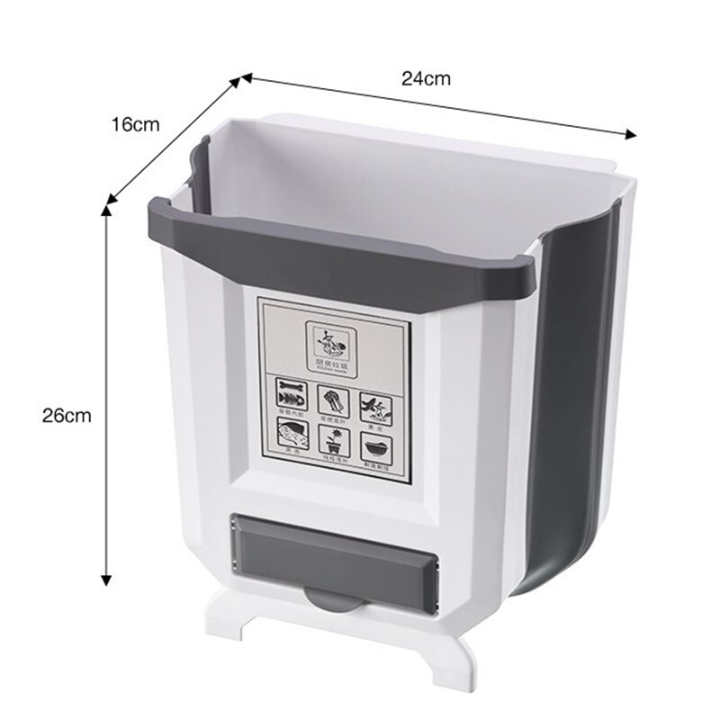 10L Kitchen Folding Trash Can Bin with Garbage Bag Holder Rack Recycle Dustbin Rubbish Waste Container Kitchen Cabinet Organizer: Grey