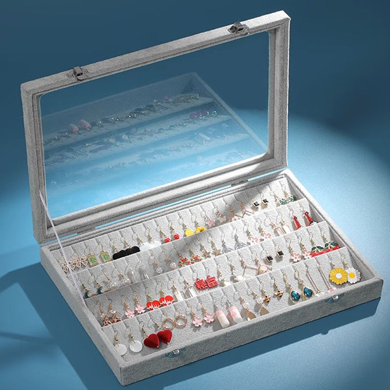 Boîte de rangement pour boucles d'oreilles, couvercle transparent en velours, 32 paires de boucles d'oreilles, plateau à clous, vitrine: Black