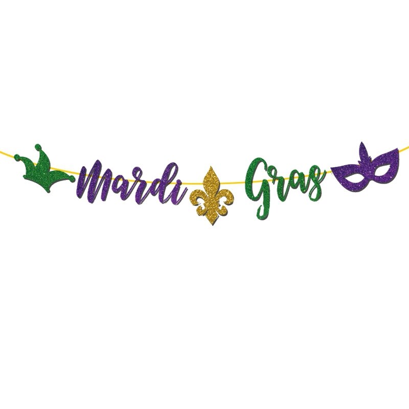 MARDI GRAS Carnival Theme Birthday Party Decoration Cake Topper Banner PVC Spiral Pendant Latex Balloon Supplies: 1set flag