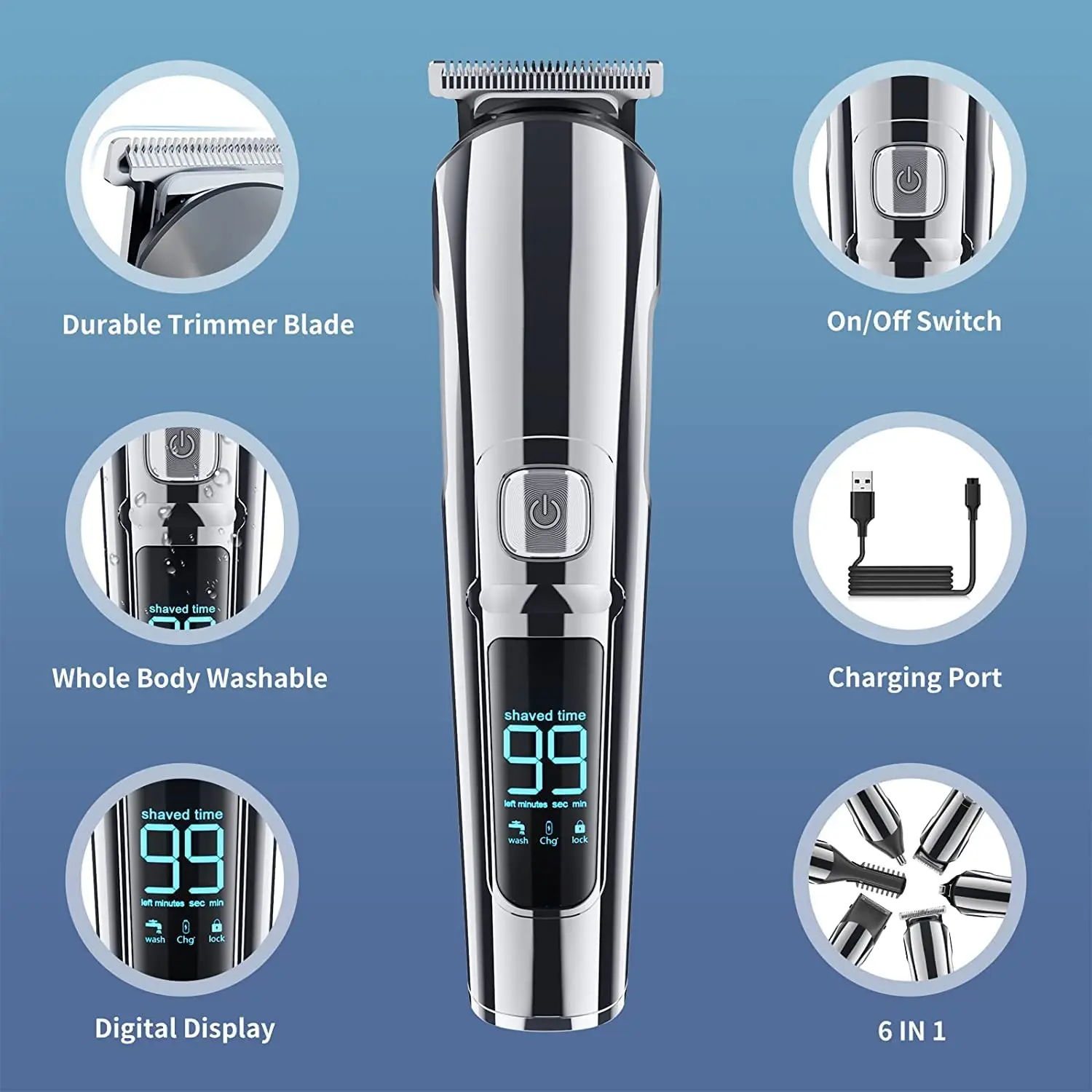 Tondeuse Tout-en-un Kemei KM-696 - Pour Visage & Corps - Sans Fil Recharge USB - Noire - Neuve