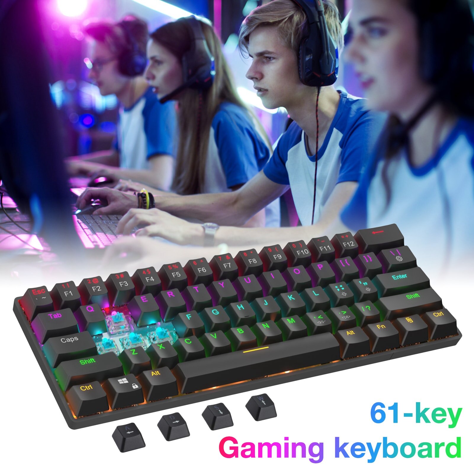 CK61 61 Key Mechanical Keyboard USB Wired LED Backlit Axis Gaming Mechanical Keyboard For WIN2000/ XP/VISTA/WIN7/ WIN8/ WIN10