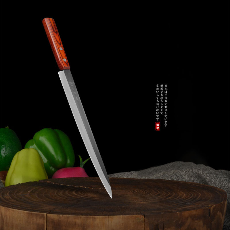 Japanese Sashimi Knife 6Cr16MoV Steel Sharp Slicing Fish Sushi Filleting Cleaver Kitchen Knives Wood Handle 9.5/11/12 Inch: Red Handle / 12 inch