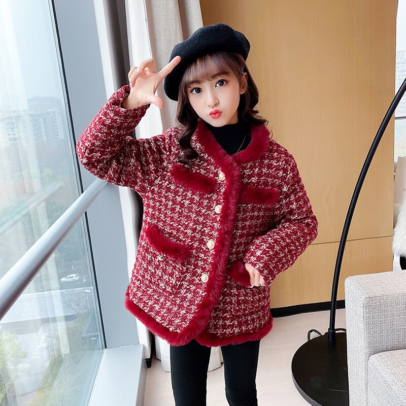 Cappotto per ragazze inverno 2021 nuovo piccolo profumo stile tweed trapuntato per bambini ispessito cappotto di natale e capodanno: 6