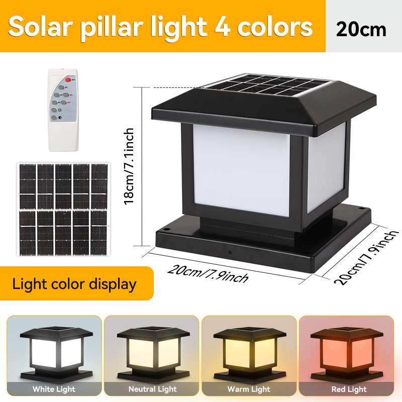 LED Solar- Säule Licht wasserdichte Solar- leuchten mit Fernbedienung 4 Farben Außen beleuchtung für Gartenzaun Veranda Solar- lampe: Zitrone Gelb / 0-5W