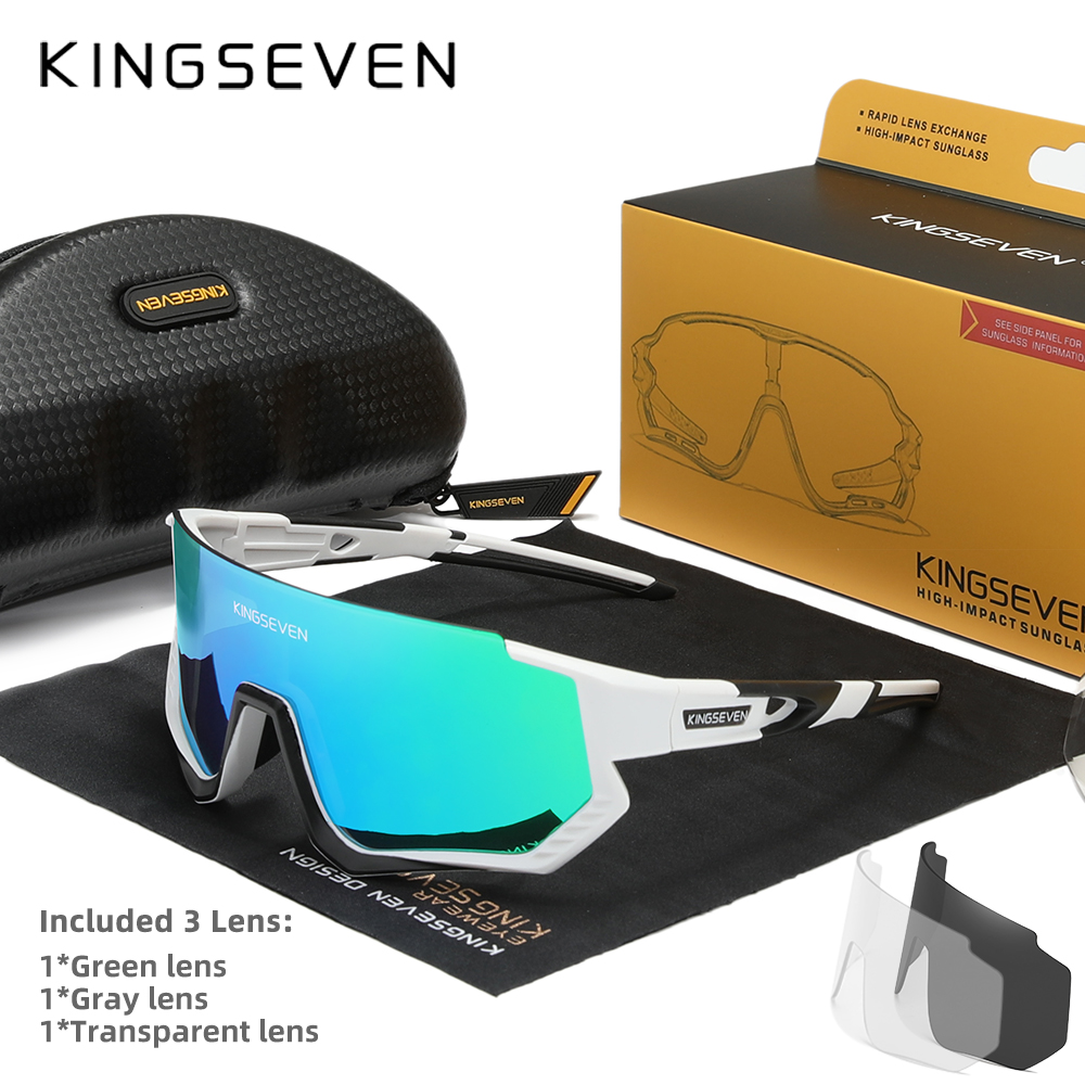 Kingseven cykelsolglasögon polariserade glasögon  uv400 solglasögon för körning och fiske för män och kvinnor, mtb, racercykelglasögon 3 linser: Champagne