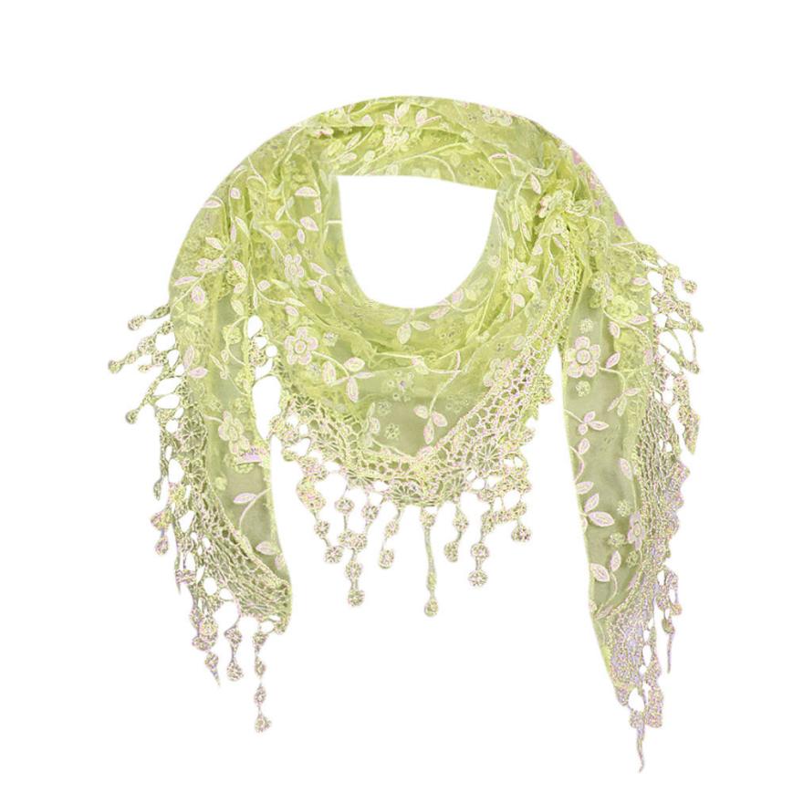 sjaal Vrouwen Lace Sheer Bloemen Sjaal Wrap Tassel Sjaal 7.25: green