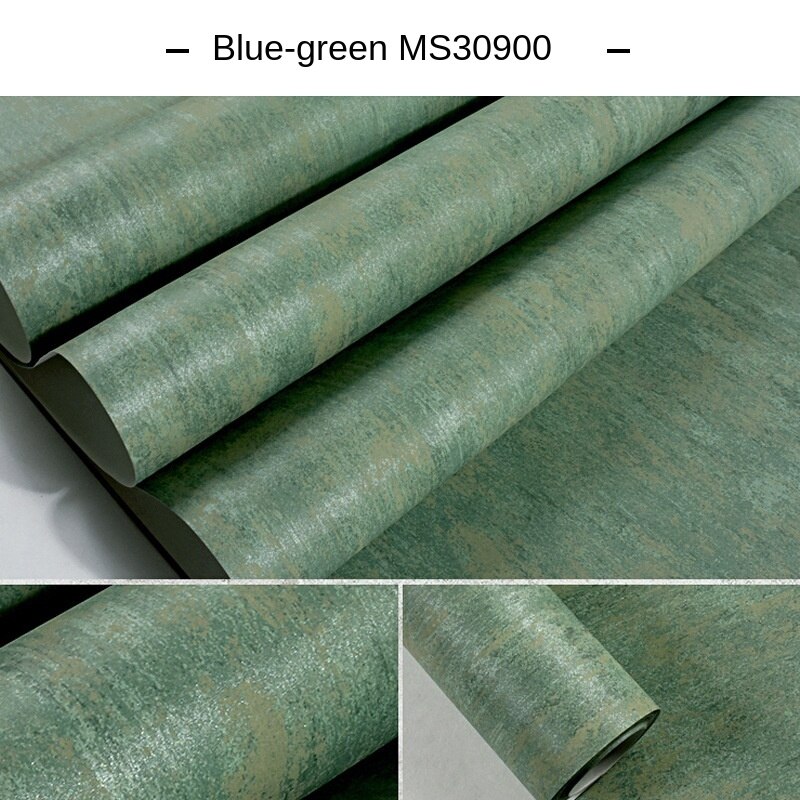 American Country Dark Green Wallpaper Solid Color Retro Nostalgic Style Bedroom Living Room Non-Woven Background Wallpaper: Blue-Green