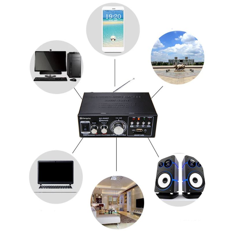 Car Amplifier Digital HIFI Powers Amplifier Bluetooth FM Car Home Stereo Subwoofer