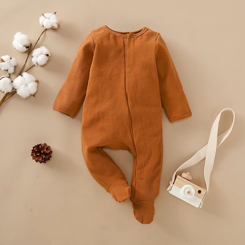 PatPat 2020 Nuova Primavera e L' Autunno Del Bambino Della Ragazza del Ragazzo Solido Footed Tuta a maniche Lunghe Costume Intero Vestiti Del Bambino: Brown / 9-12 Months
