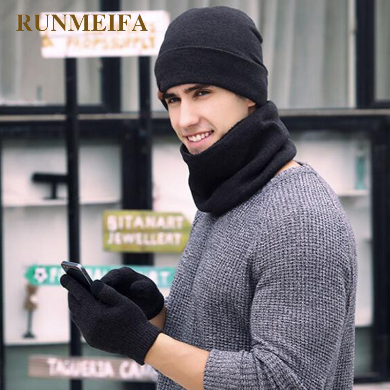 Luksusmærke herre vintervarme hue&tørklæde&touchscreen handsker på lager