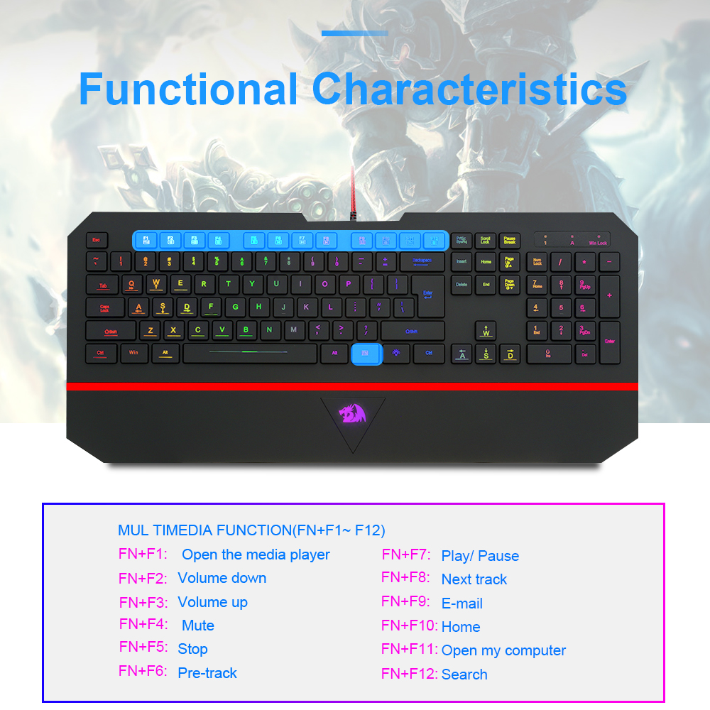 Redragon KARURA 2 K502 RGB USB gaming Membrane Silent keyboard LED backlit 104 keys wired Computer PC gamer with Wrist Rest