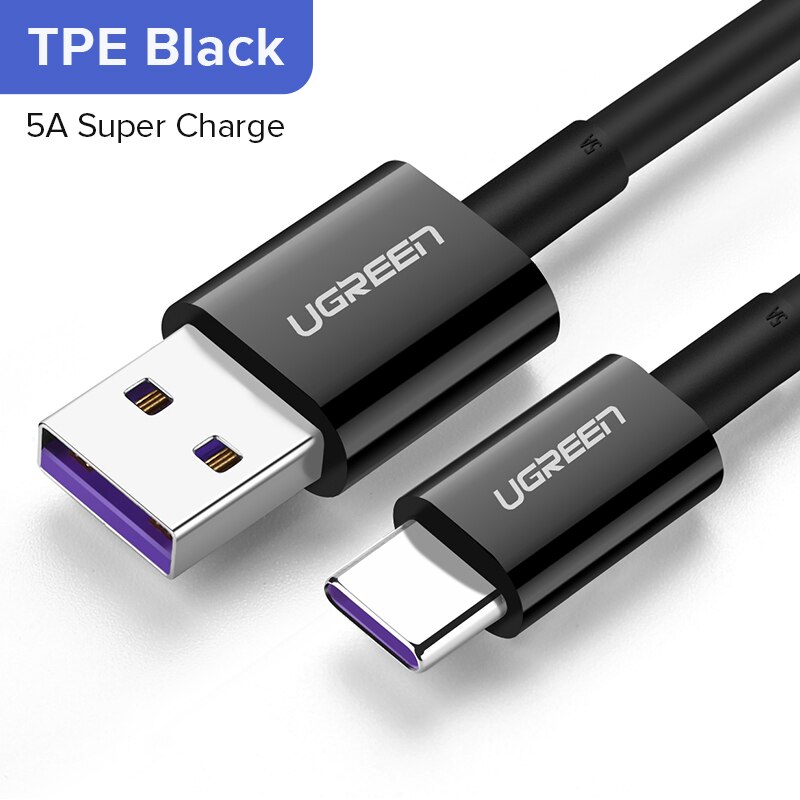 Ugreen 5A USB Typ C Kabel für Huawei P40 Pro Mate 30 P30 Pro 40W Aufzurüsten SCP Schnelle Lade ladegerät Kabel Datenkabel Draht: TPE Black / 2M