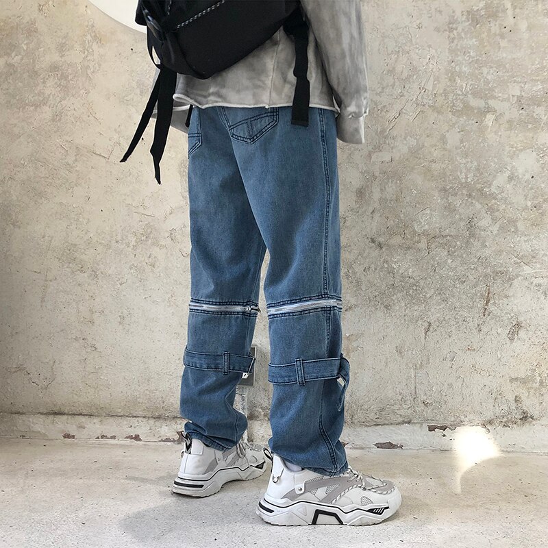 Japanska jeans för män hip hop tide brand avtagbara breda ben lösa raka byxor casual män kläder jeansbyxor män