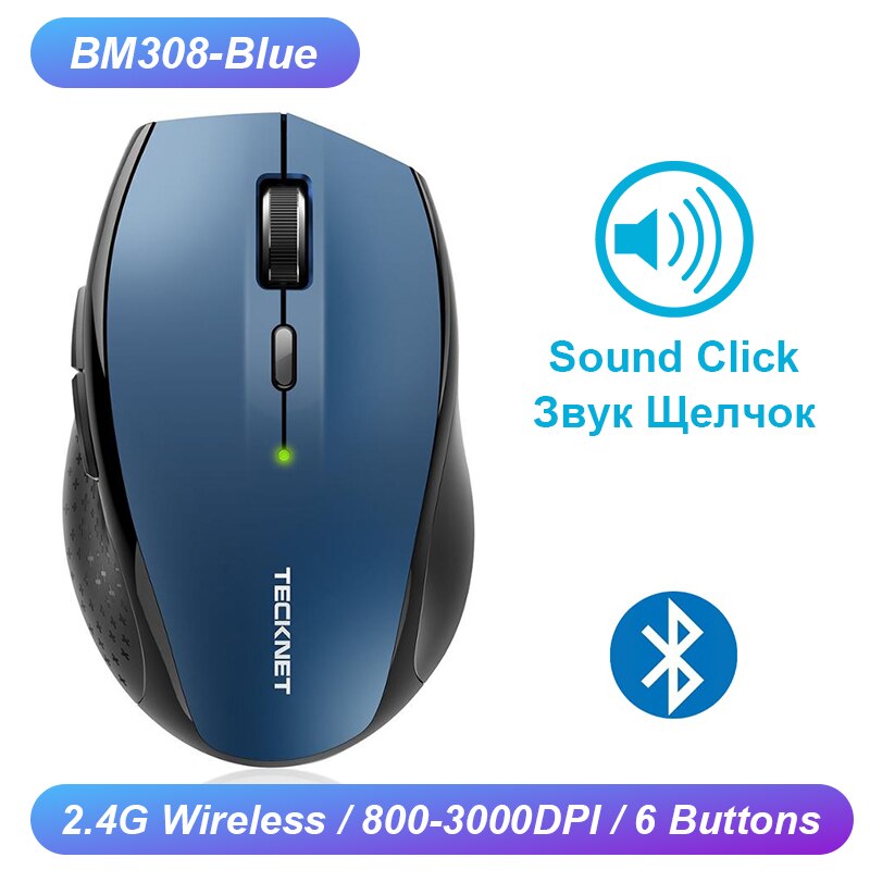 TeckNet Computer Wireless Gaming Mouse 6 Buttons 2400 DPI Mause 2.4G Receiver USB Optical Ergonomic Mouse Gamer Wireless For Lap: BM308 Blue