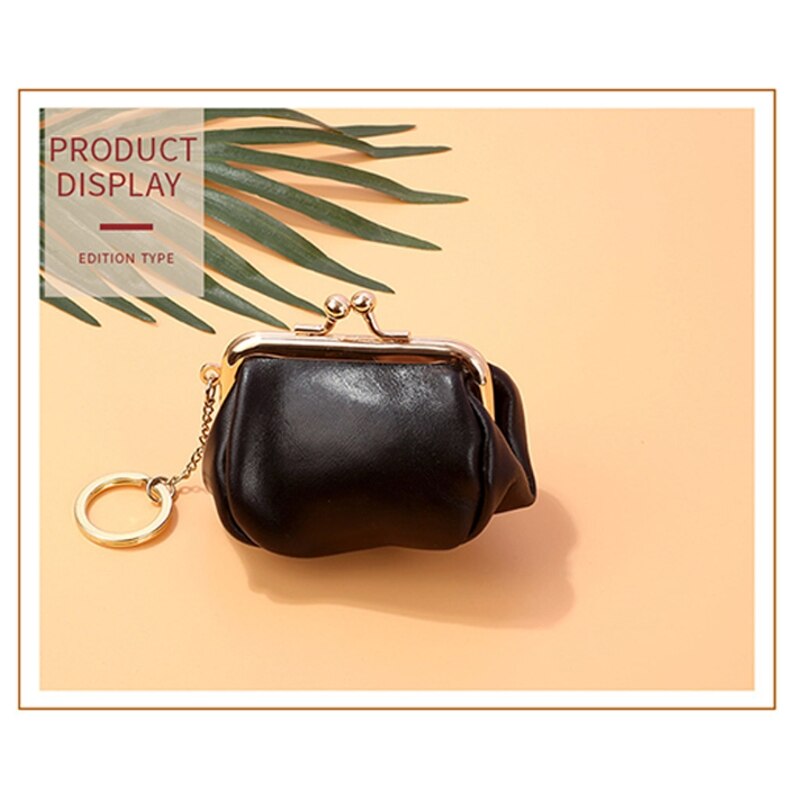 Portable Leather Coin Card Key Ring Wallet Pouch Mini Purse Kiss-Lock Change Bag X7YA