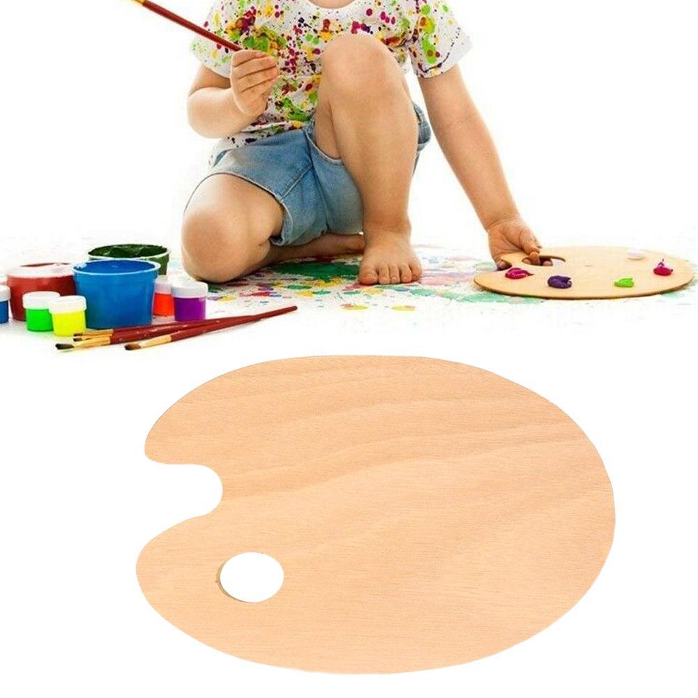 Wood Painting Palette Smooth Tray Palette Art Supplies Oval Flat Thumb Oil Hole Artist Watercolor Paint palette With Acryli W2U9