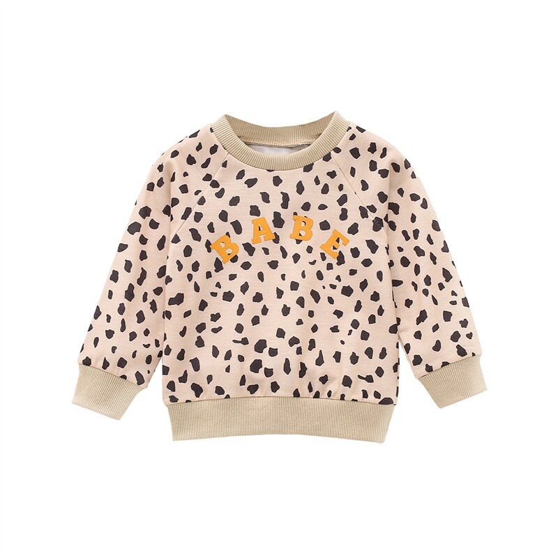 Sweat-shirt imprimé léopard pour bébé fille et garçon de 0 à 3 ans, haut ample à manches longues et col rond, avec lettres imprimées, à la , automne: 12M