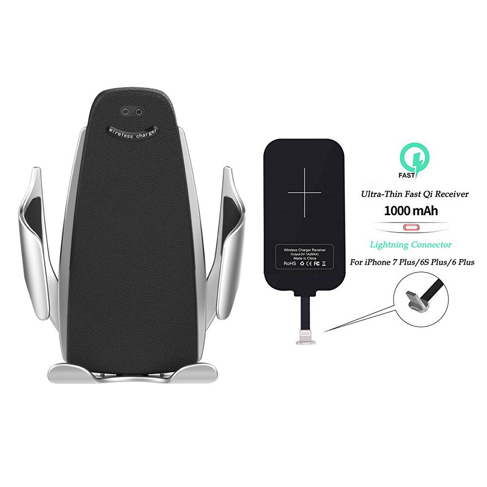 Qi Wireless Car Charger 10Wfast Opladen Smart Sensor Telefoon Houder Mobiele Telefoon Automatische Spannen Auto Mount S5 Draadloze Oplader: S5 add Lightning