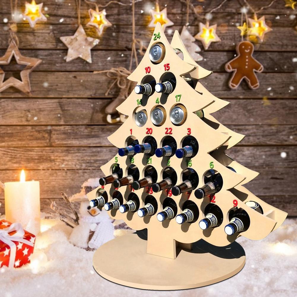 Árbol de Navidad de madera, Calendario de Adviento, estante para botella de vino, cuenta atrás de 24 días, soporte para botella de cerveza, decoraciones navideñas para el hogar