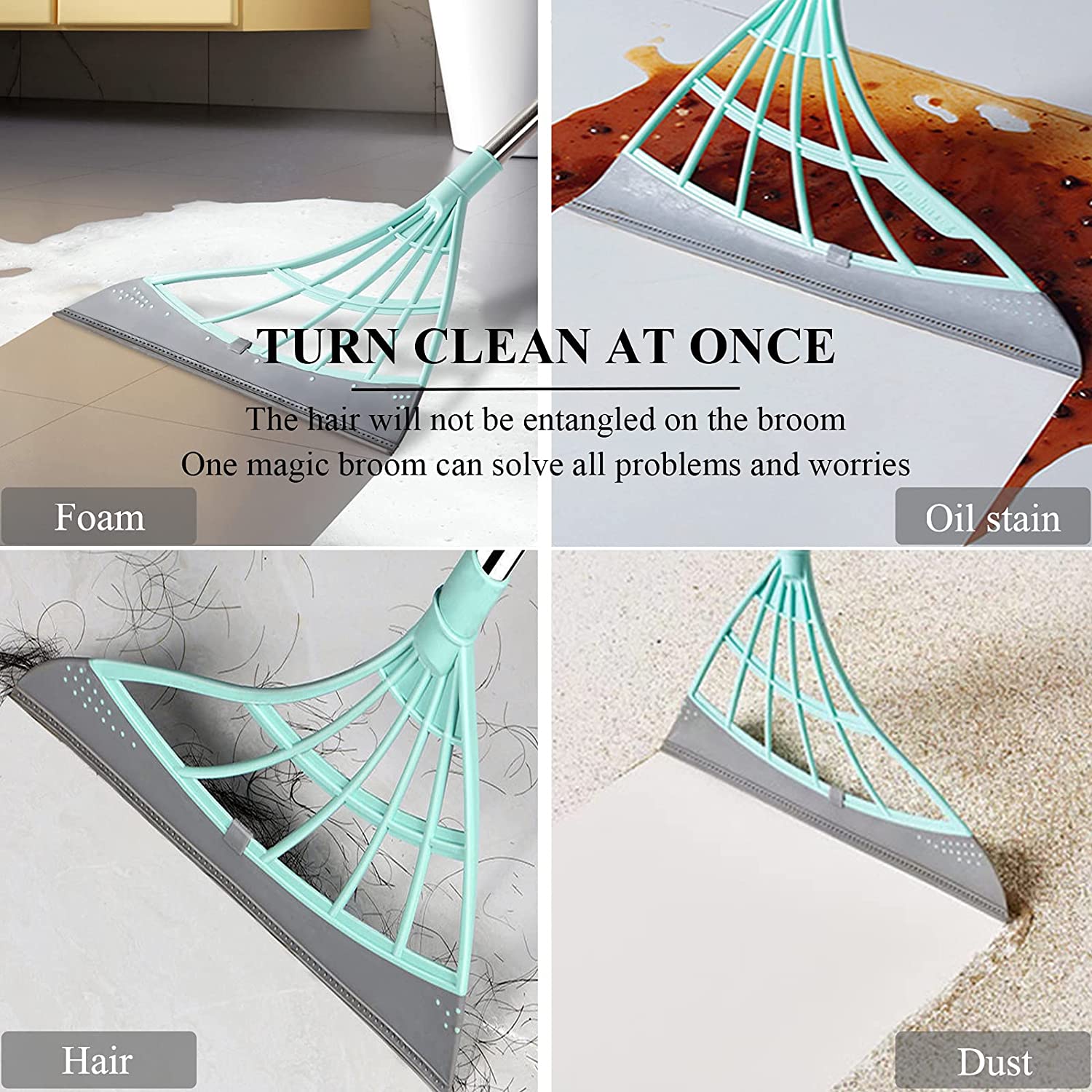 Multifunctional Magic Broom Sweeper Remove Dirt and Hair Rubber Mop Water Sweepe with Squeegee Glass Wiper for Room, Bathroom