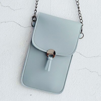 Touch Screen Cell Phone Purse Smartphone Wallet Leather Shoulder Strap Handbag Women Bag for 11 Samsung S10 Huawei P20: Gray-blue Chain