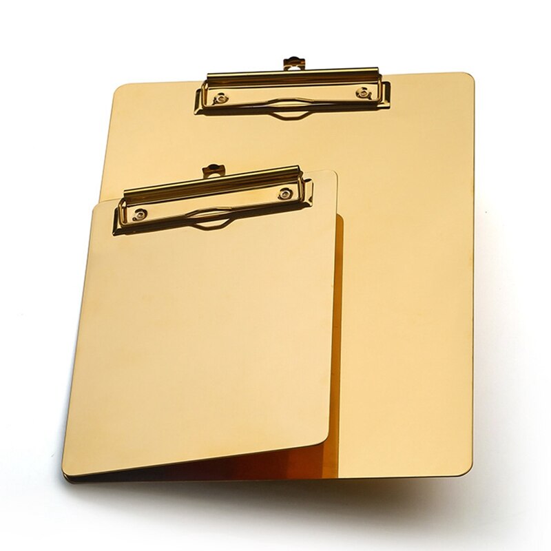 Golden Clipboard Tablet Metal Paper Storage Clips File Bill Docs Organizer Nordic Home Office Stainless Steel Table Decoration