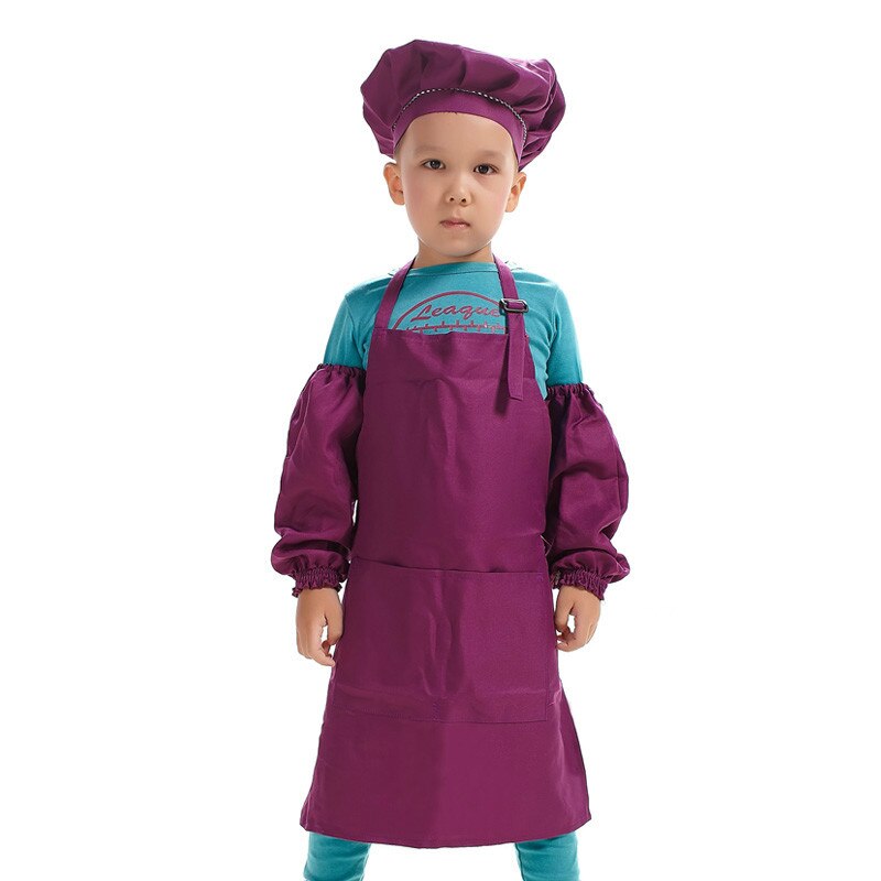 Kinderen Multicolor Koken Kleding Chef Uniform voor Kinderen Keuken Cosplay Halloween Party Kostuum Jongens Meisjes Schort Hoed Manchet: Purple