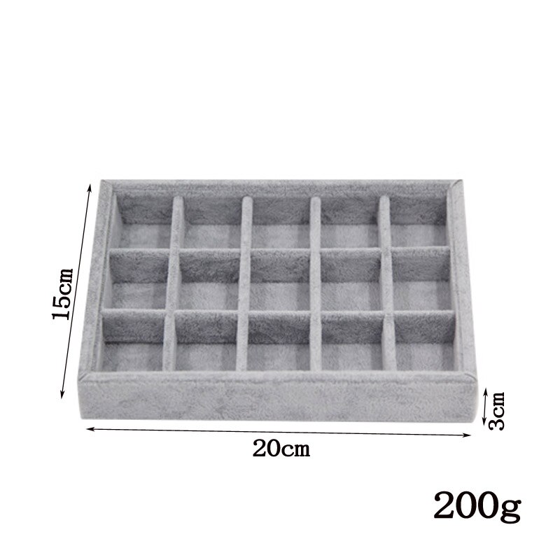 Novedad en caja de joyería DIY, organizador de almacenamiento en cajones, bandeja de almacenamiento de terciopelo suave gris, bandeja para embalaje de joyería hecha a mano DIY: 15 grids tray