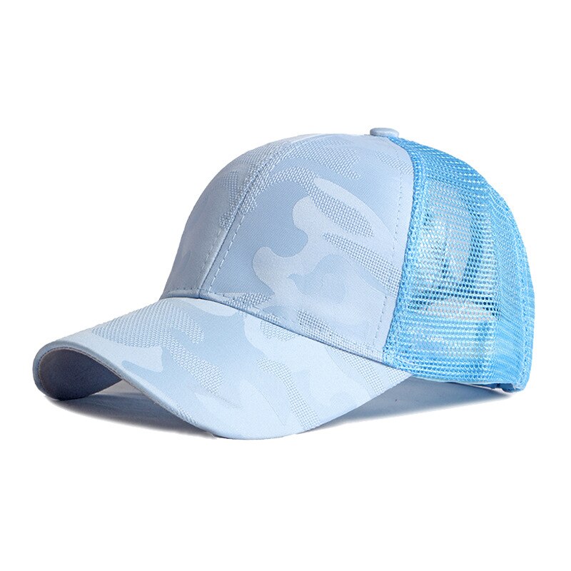 Casquette de Baseball, Camouflage à la pour femmes, chapeau d'été décontracté, filet de soleil, noir, blanc, rose, casquettes de camionneur, casquette de plage en maille respirante: Blue