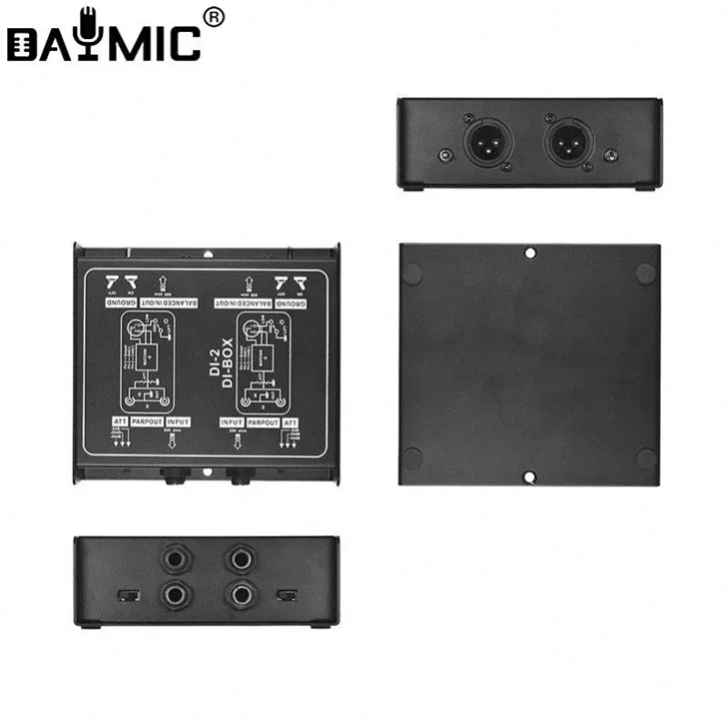 DI 2 2 canales Audio DI Box caja directa pasiva bajo de ruido guitarra DI 2 canales convertidor de Audio