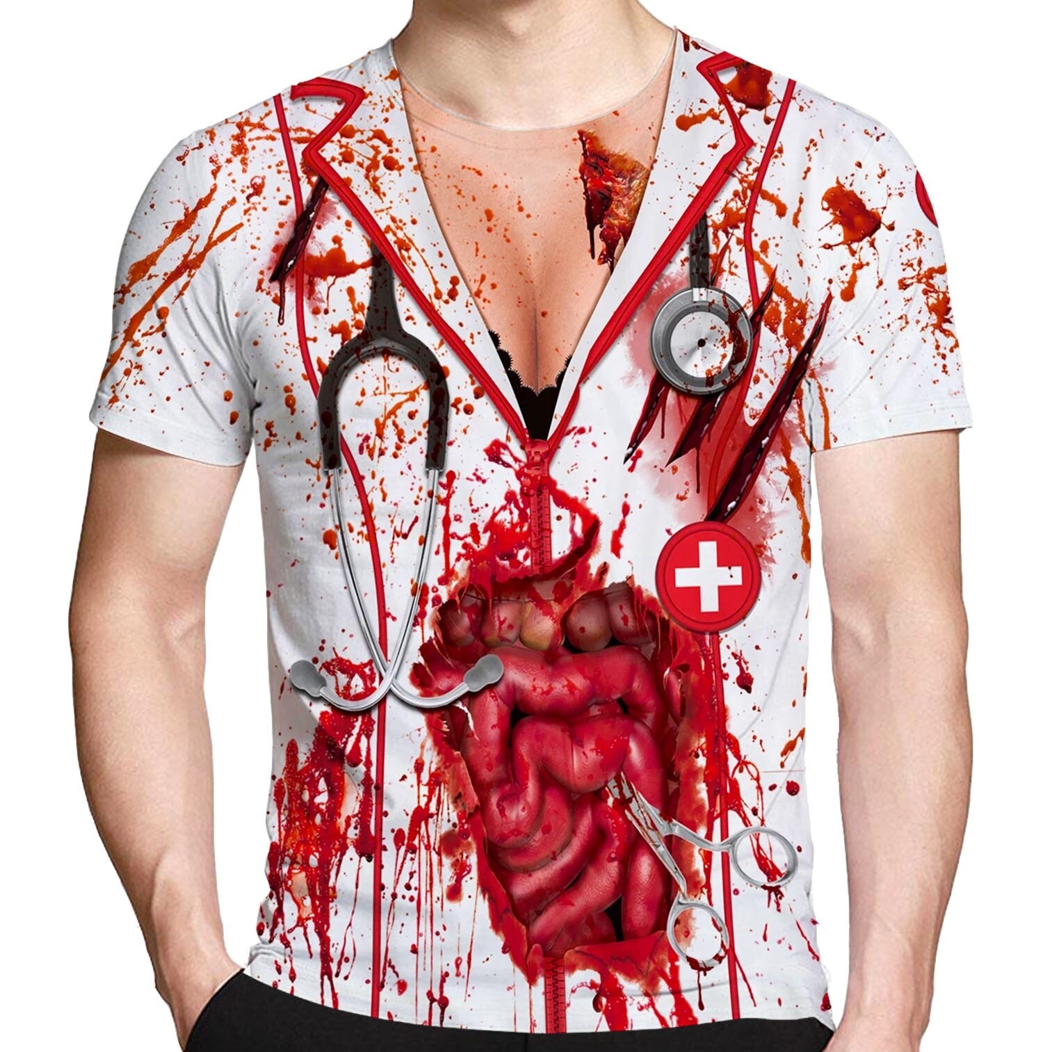 Halloween horror menneskelig krop blodig 3d trykte t-shirt herre korte ærmer sjove skjorter o-hals: 5xl