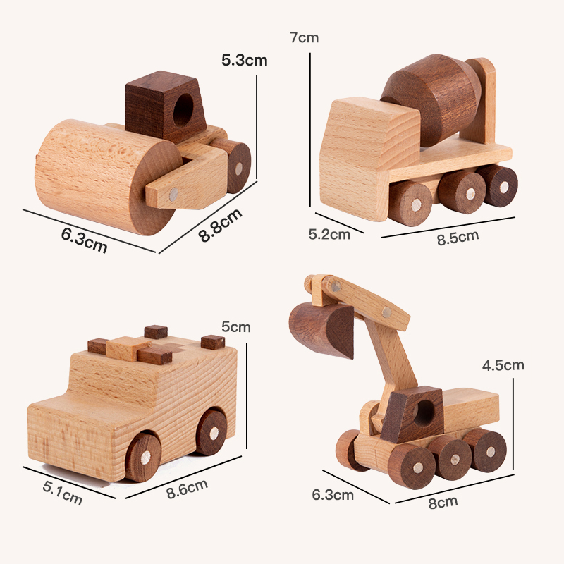 Giocattoli in Legno di Faggio, Blocchi a Forma di Auto, Escavatore Cartoon, Giocattoli Educativi Montessori, Ambulanza e Auto della Polizia per Bambini, Regalo di Compleanno