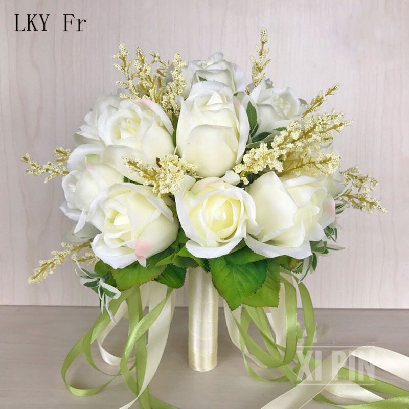 Lky fr bryllupsbukett til brud brudepiker brudebukett hvite roser hortensia kunstige blomster ekteskap hjem tilbehør: Brudebukett