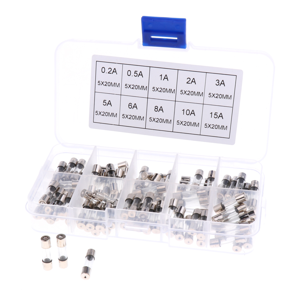 100 Pieces 5mmx20mm Quick Fast Blow Glass Assorted Fuse Amp 0.2A-15A